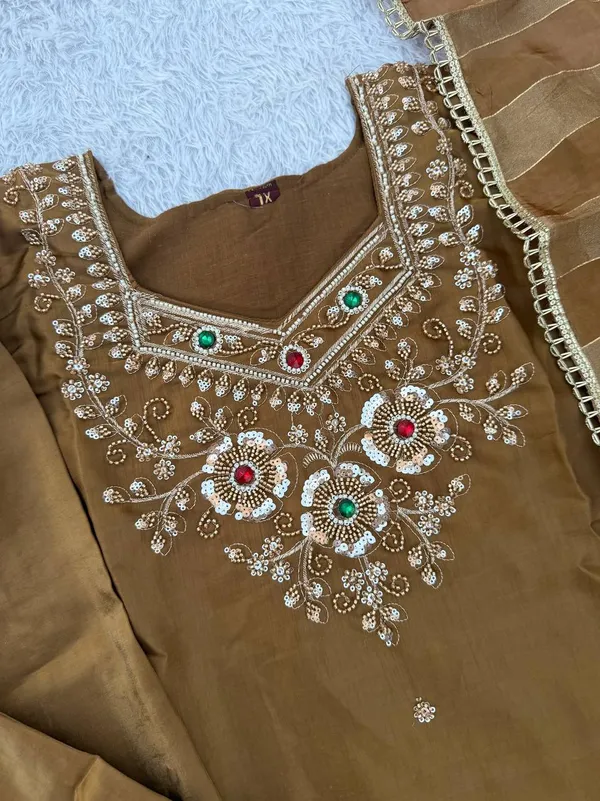 Exceptional_Brown_Designer_Glass_Silk_Top_Palazzo_Set_with_Cut_Dana_Zari_Dupatta