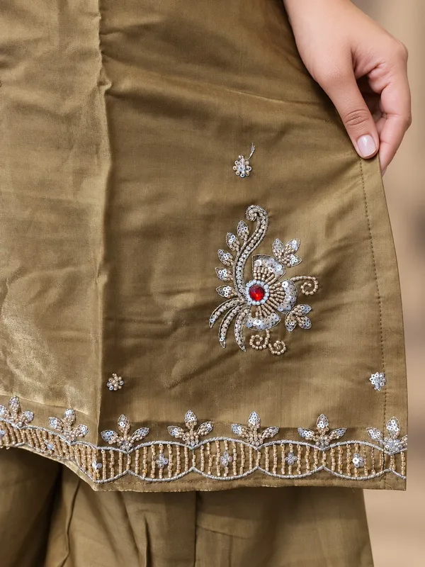 Exceptional_Brown_Designer_Glass_Silk_Top_Palazzo_Set_with_Cut_Dana_Zari_Dupatta