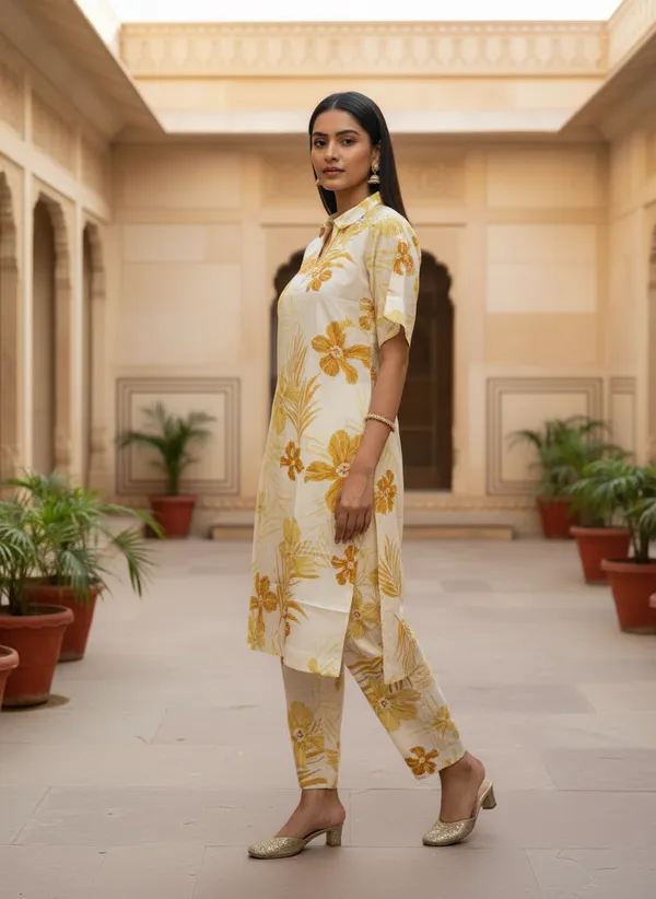 Women's_Khadi_Cotton_Embroidered_Co-Ord_Set_-Mustard_Yellow