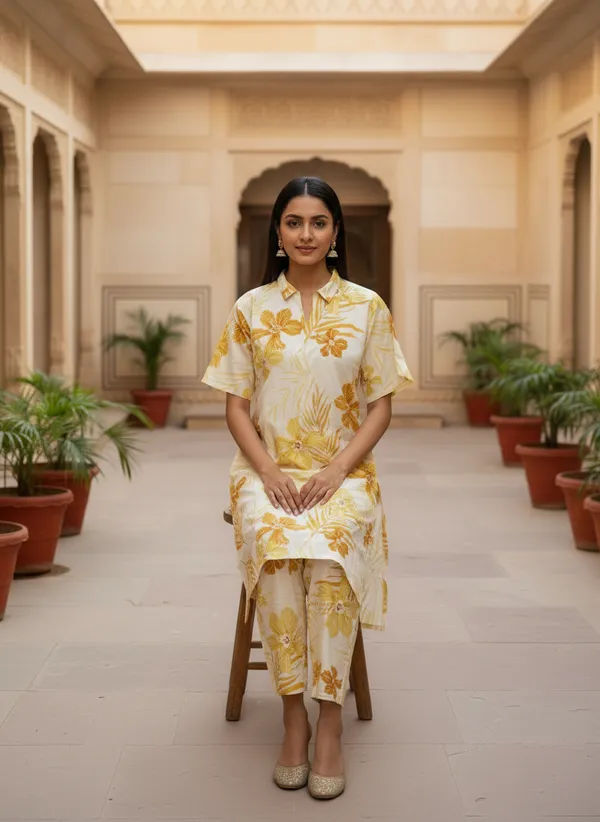 Women's_Khadi_Cotton_Embroidered_Co-Ord_Set_-Mustard_Yellow