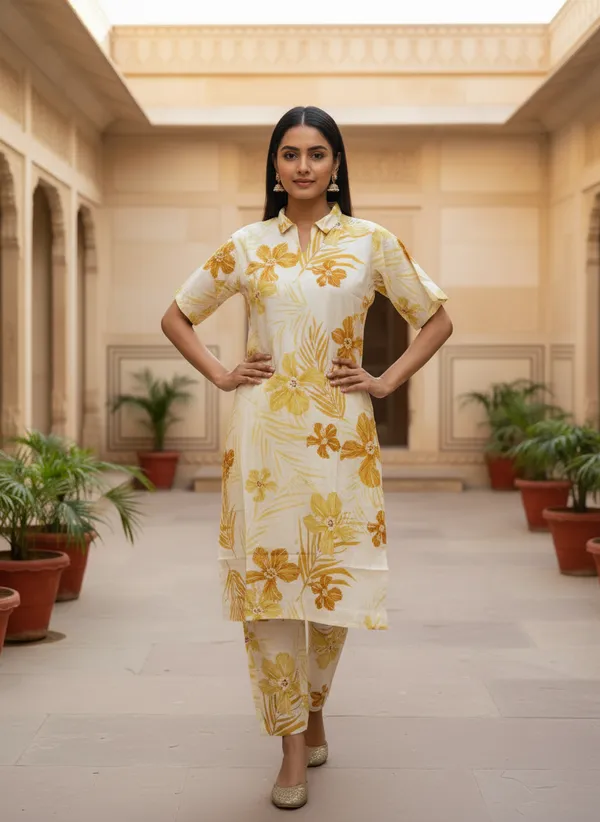 Women's_Khadi_Cotton_Embroidered_Co-Ord_Set_-Mustard_Yellow