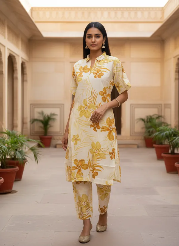 Women's_Khadi_Cotton_Embroidered_Co-Ord_Set_-Mustard_Yellow