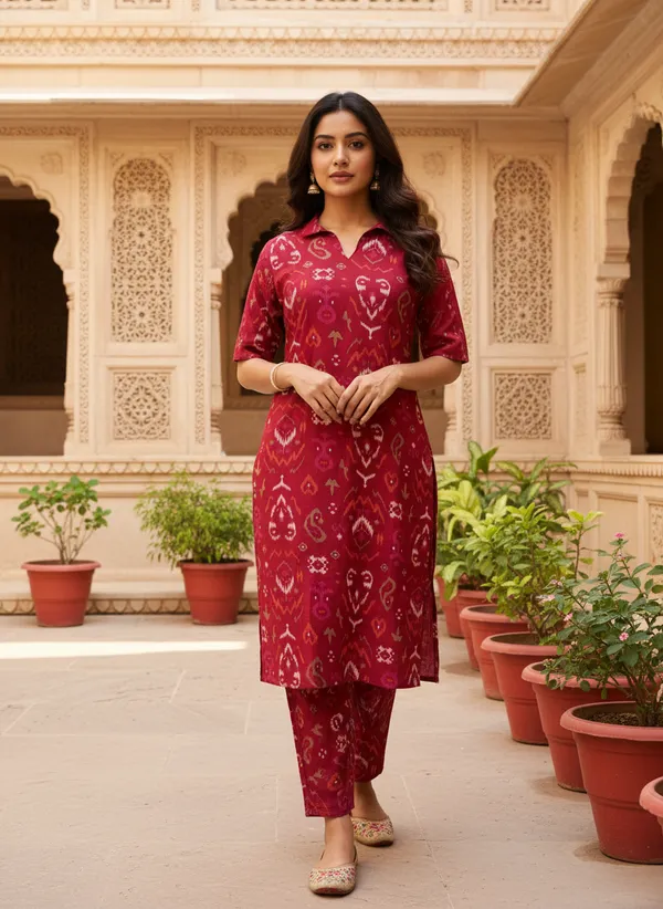 Women's_Khadi_Cotton_Co-Ord_Set_-Wine