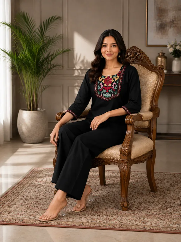 Black_Rayon_slub_With_Embroidery_Work_Co-Ord_Set_From_Women_Ethnic
