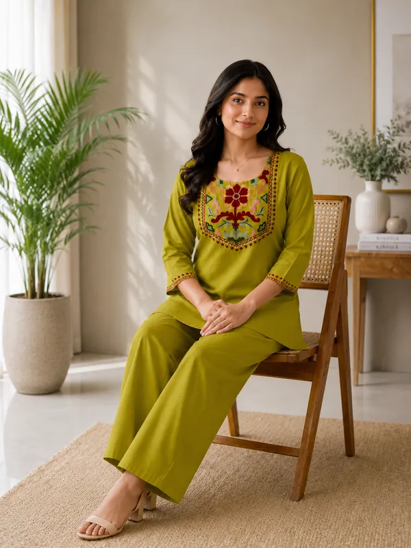 Aafrin-Perrote_Green_Rayon_slub_With_Embroidery_Work_Co-Ord_Set_From_Women_Ethnic