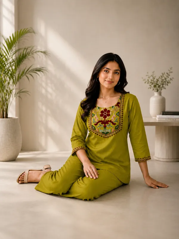 Aafrin-Perrote_Green_Rayon_slub_With_Embroidery_Work_Co-Ord_Set_From_Women_Ethnic