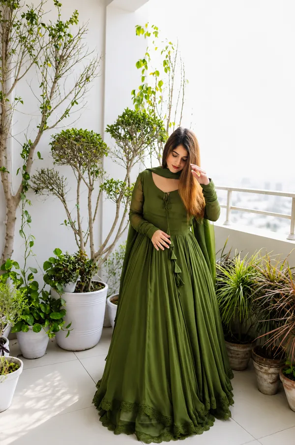 Green_Georgette_gown_And_Beautifully_Dupatta_With_Embroidery_Work_From_Women_Ethnic
