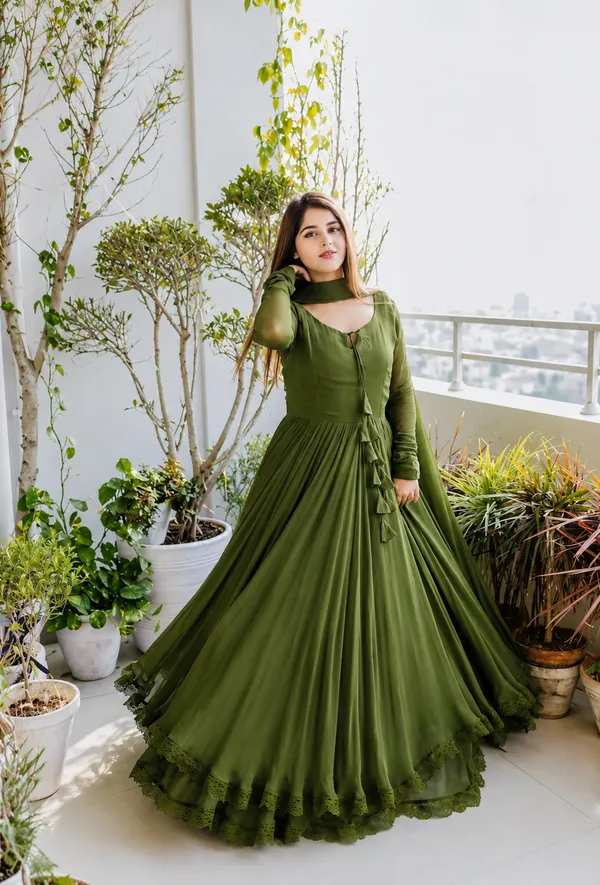 Green_Georgette_gown_And_Beautifully_Dupatta_With_Embroidery_Work_From_Women_Ethnic