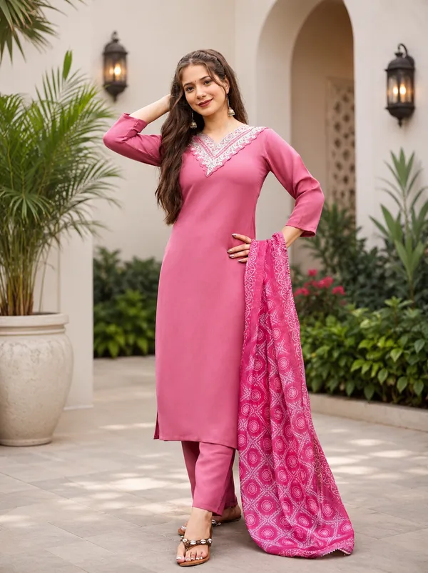 Gajri_Rayon_Embroidered_Straight_Kurti_with_Pant_And_Dupatta_Sets_From_Women_Ethnic