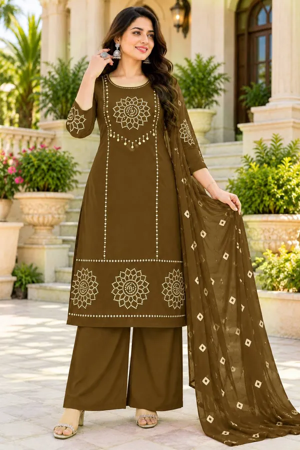 Dhabu_cotton_With_Mirror_&Block_Printe_Work_Kurti_Set