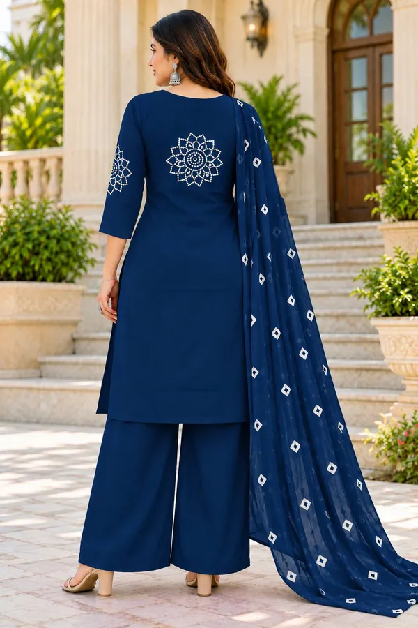 Dhabu_cotton_With_Mirror_&Block_Printe_Work_Kurti_Set