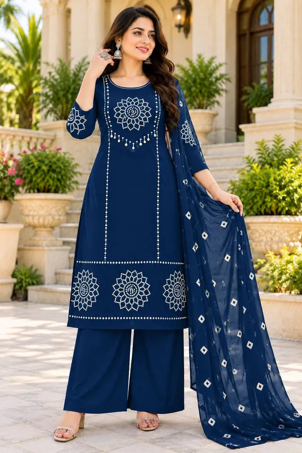 Dhabu_cotton_With_Mirror_&Block_Printe_Work_Kurti_Set