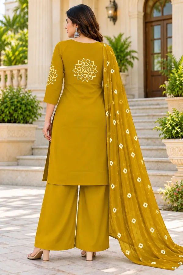 Dhabu_cotton_With_Mirror_&Block_Printe_Work_Kurti_Set