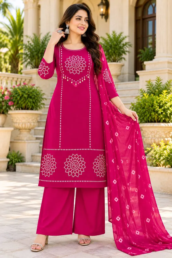 Dhabu_cotton_With_Mirror_&Block_Printe_Work_Kurti_Set