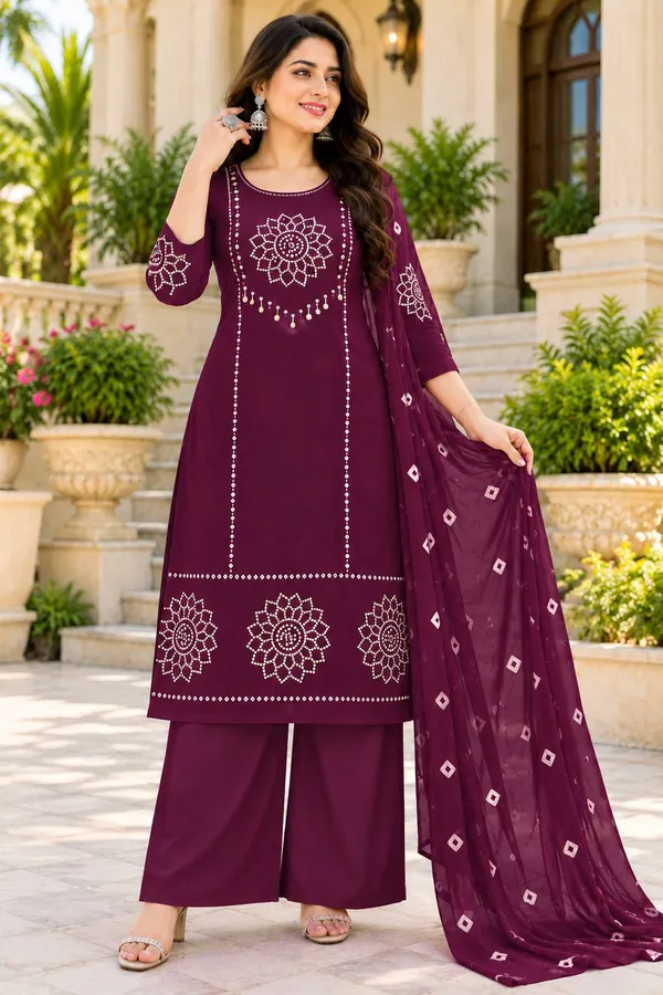 Dhabu_cotton_With_Mirror_&Block_Printe_Work_Kurti_Set
