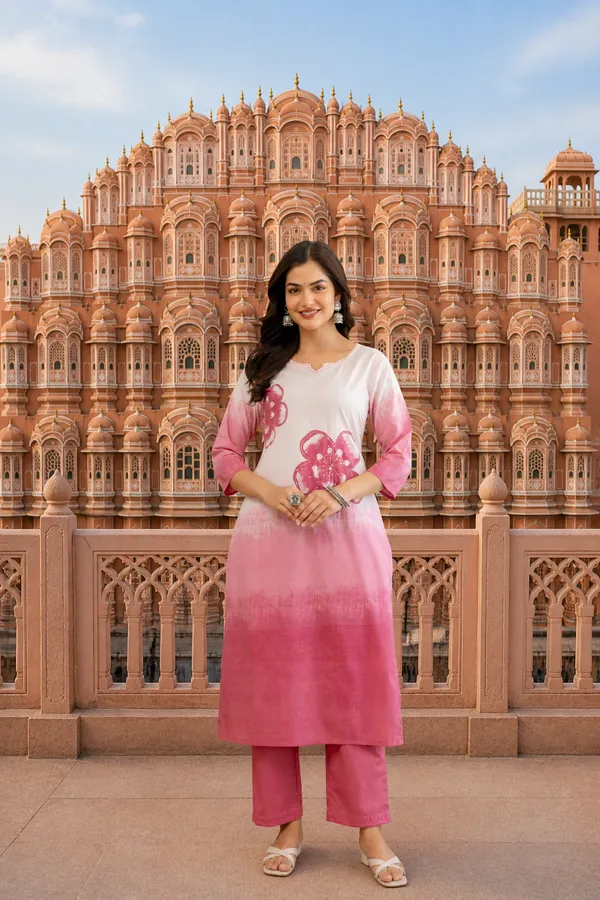 White_&_Pink_Ombre_Floral_Kurta_Pant_Set_With_Dupatta_|_Elegant_Festive_&_Casual_Ethnic_Suit
