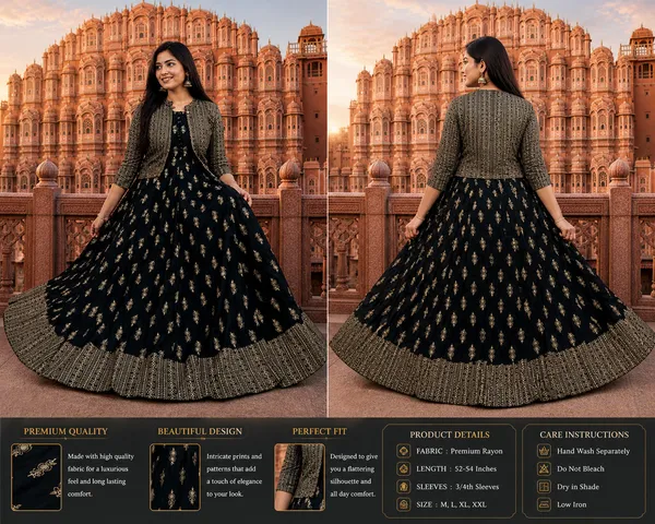 Black_Anarkali_Gown_With_Golden_Print_&_Jacket_|_Designer_Ethnic_Wear_For_Wedding_&_Festive