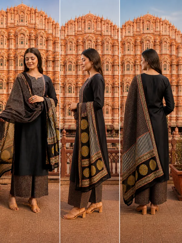 Black_Embroidered_Kurta_Pant_Set_With_Designer_Printed_Dupatta_|_Festive_&_Party_Wear_Ethnic_Suit