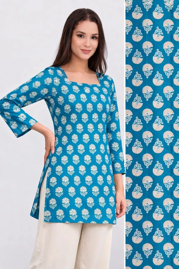 Blue_Printed_Straight_Kurti_|_Cotton_Ethnic_Top_For_Daily_&_Office_Wear