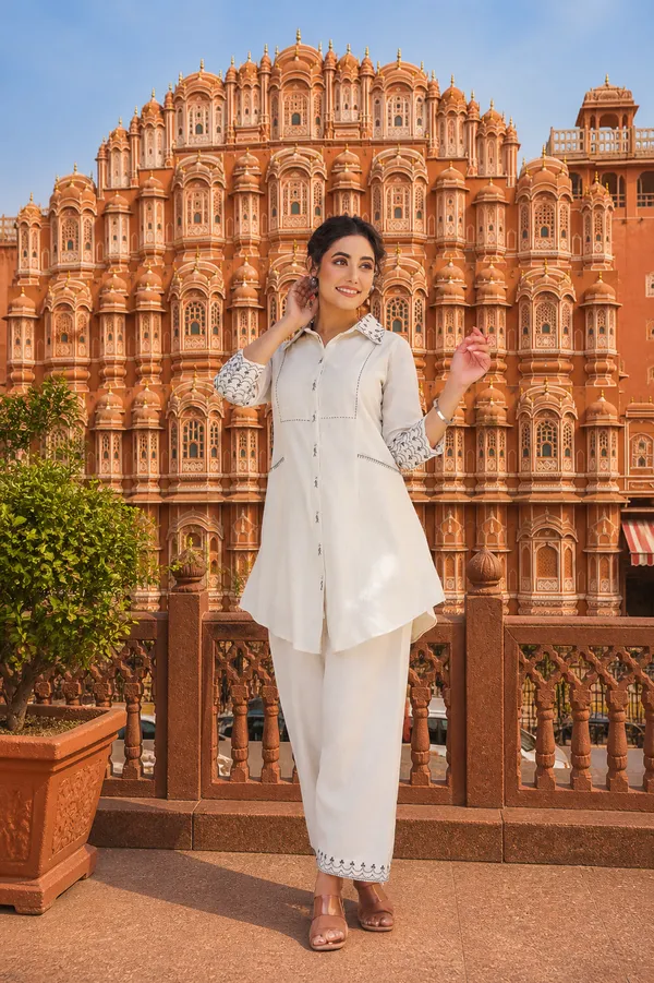 Off-White_Shirt_Style_Kurta_Pant_Set_|_Minimal_Ethnic_Co-Ord_Set_For_Office_&_Casual_Wear