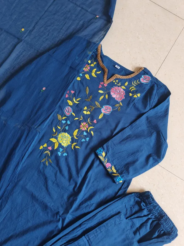 Teal_Blue_Floral_Embroidered_Kurta_Pant_Set_With_Dupatta_|_Elegant_Ethnic_Wear_For_Festive_&_Casual