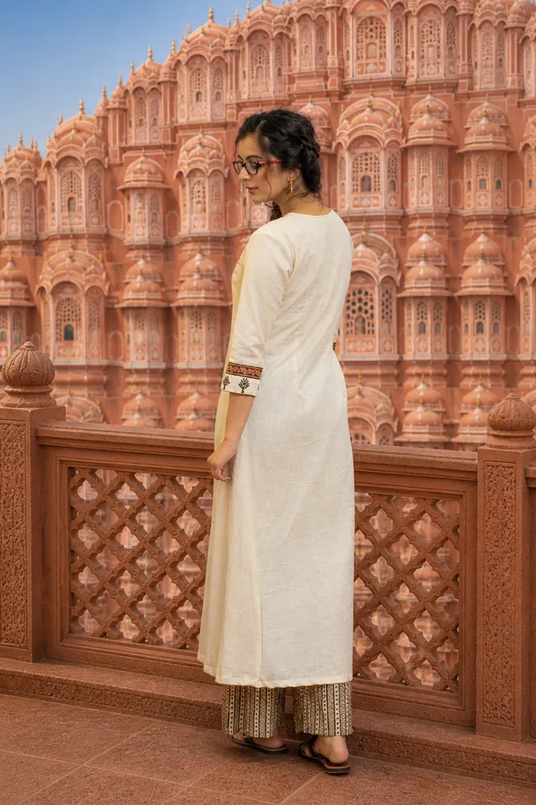 Off-White_Printed_A-Line_Kurta_Pant_Set_|_Minimal_Ethnic_Wear_For_Office_&_Casual
