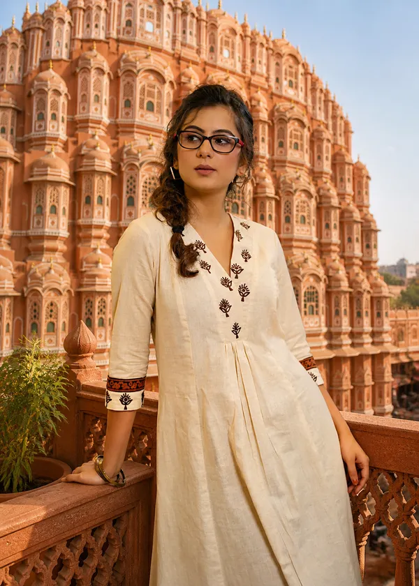 Off-White_Printed_A-Line_Kurta_Pant_Set_|_Minimal_Ethnic_Wear_For_Office_&_Casual