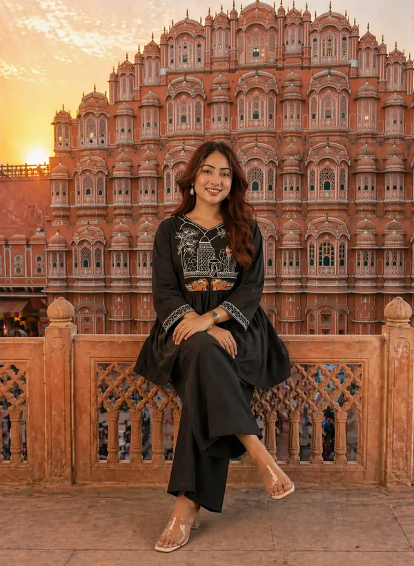 Black_Embroidered_Kurta_With_Palazzo_Set_|_Ethnic_Fusion_Co-Ord_For_Festive_&_Casual_Wear