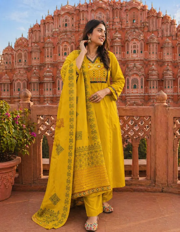 Priyankit_Women_Mustard_Yellow_Embroidered_Kurta_Set_With_Dupatta_|_Festive_Ethnic_Cord_Set_For_Women