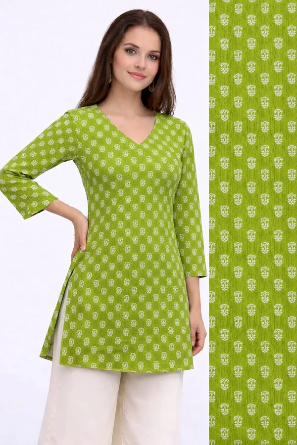 Priyankit_Women_Green_Printed_Straight_Kurti_|_Cotton_Ethnic_Top_For_Daily_&_Office_Wear