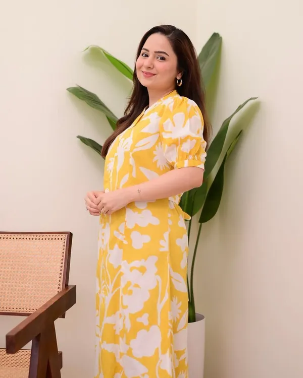 Yellow_Floral_Printed_A-Line_Midi_Kurta_Dress_|_Stylish_Ethnic_Fusion_Wear_For_Casual_&_Summer