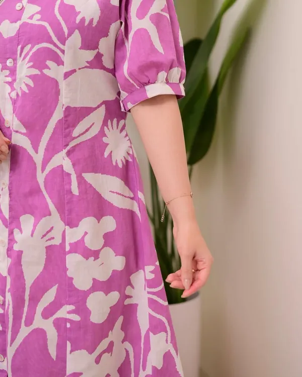Pink_Floral_Printed_A-Line_Midi_Kurta_Dress_|_Stylish_Ethnic_Fusion_Wear_For_Casual_&_Summer