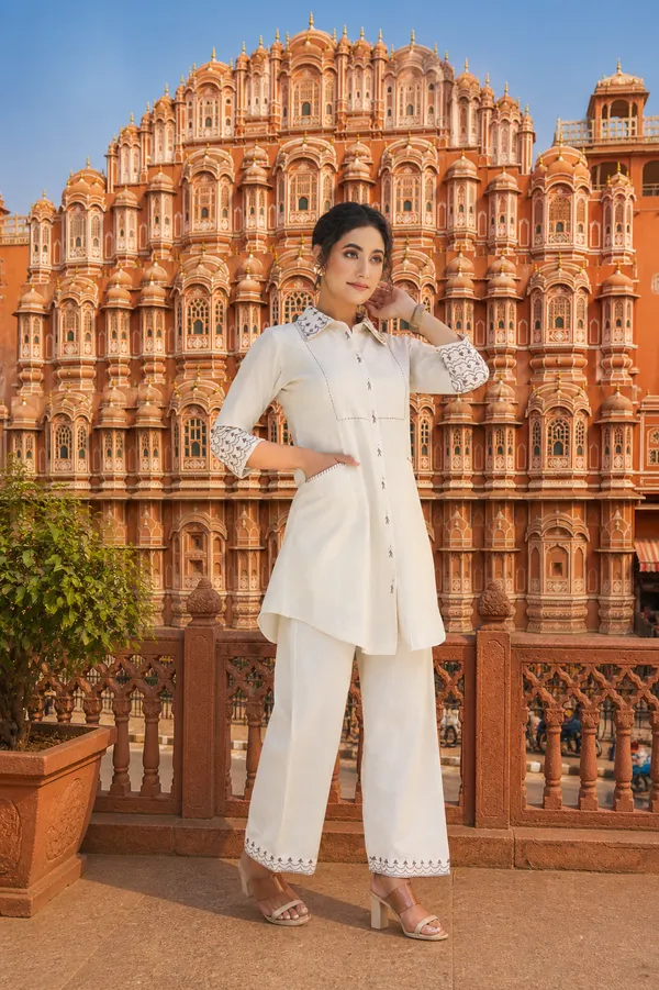 Off-White_Shirt_Style_Kurta_Pant_Set_|_Minimal_Ethnic_Co-Ord_Set_For_Office_&_Casual_Wear