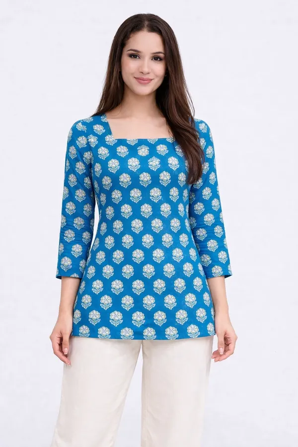 Blue_Printed_Straight_Kurti_|_Cotton_Ethnic_Top_For_Daily_&_Office_Wear