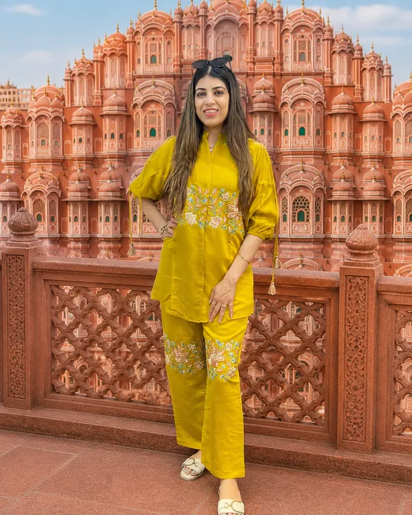 Priyankit_Women_Mustard_Yellow_Embroidered_Co-Ord_Set_|_Kurta_Top_&_Pant_Set_For_Festive_&_Casual_Wear