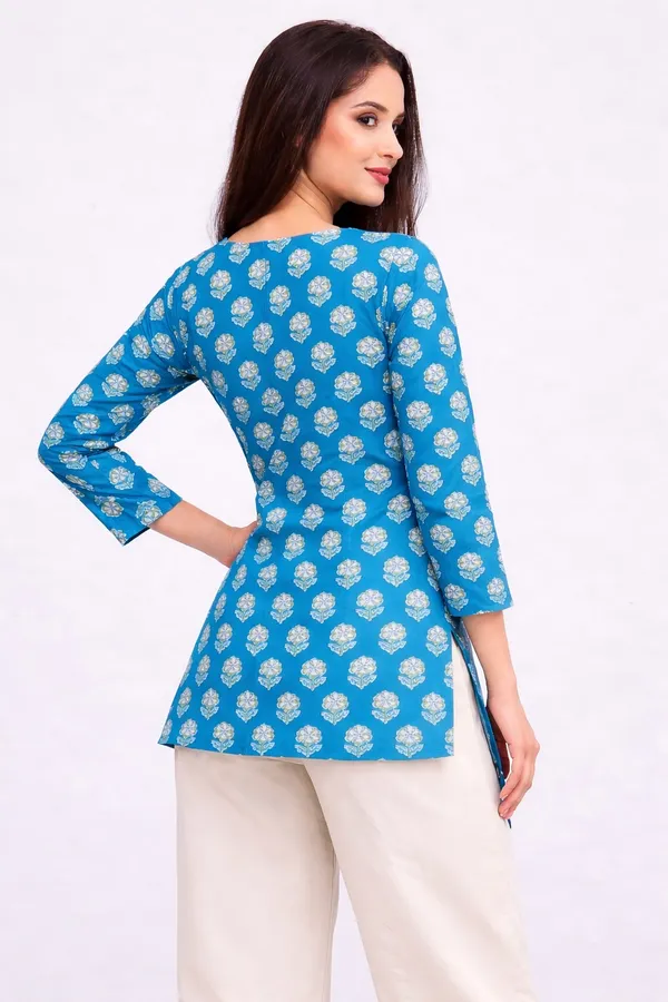 Blue_Printed_Straight_Kurti_|_Cotton_Ethnic_Top_For_Daily_&_Office_Wear