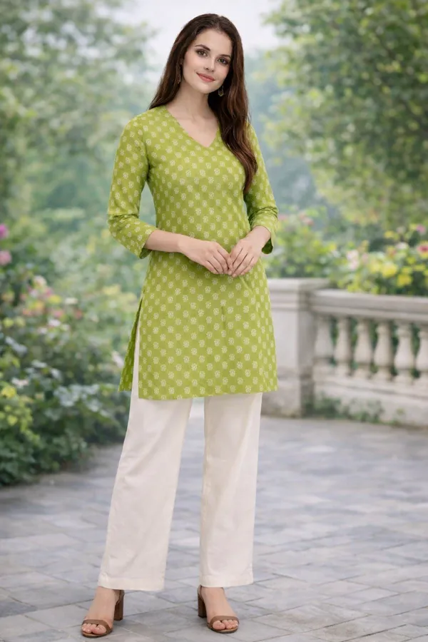Priyankit_Women_Green_Printed_Straight_Kurti_|_Cotton_Ethnic_Top_For_Daily_&_Office_Wear