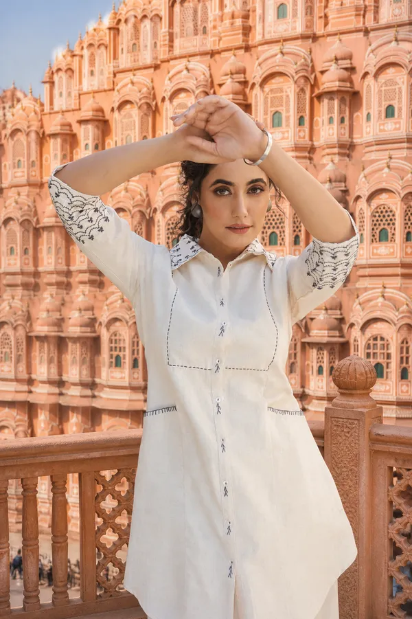 Off-White_Shirt_Style_Kurta_Pant_Set_|_Minimal_Ethnic_Co-Ord_Set_For_Office_&_Casual_Wear