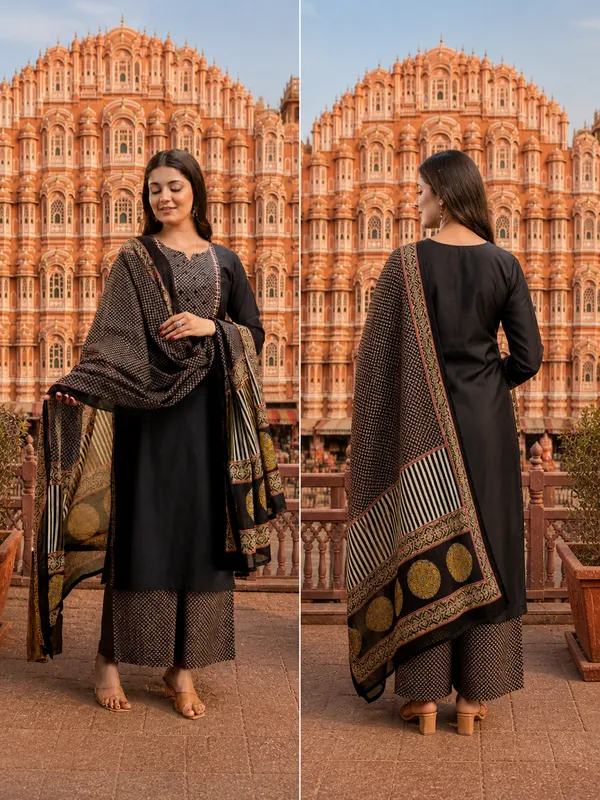 Black_Embroidered_Kurta_Pant_Set_With_Designer_Printed_Dupatta_|_Festive_&_Party_Wear_Ethnic_Suit