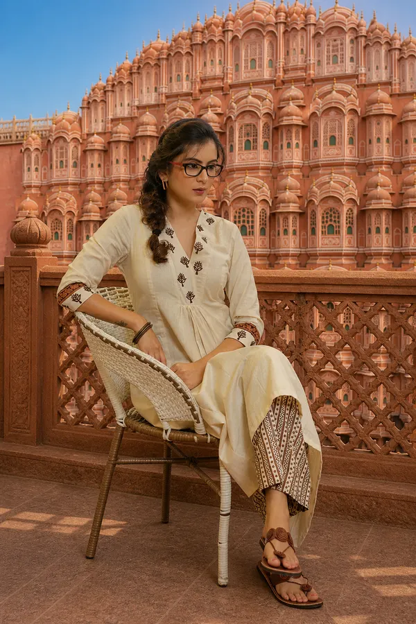 Off-White_Printed_A-Line_Kurta_Pant_Set_|_Minimal_Ethnic_Wear_For_Office_&_Casual