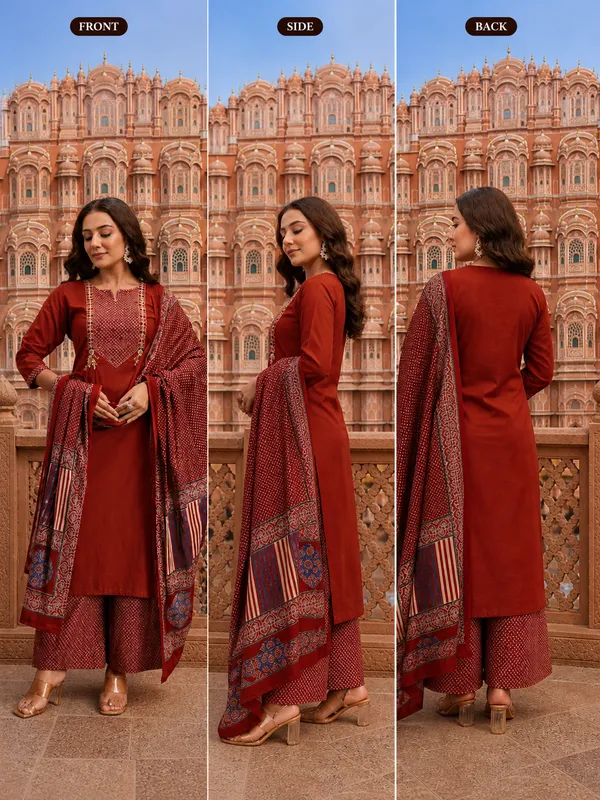 Red_Women_Rust_Embroidered_Kurta_Pant_Set_With_Designer_Dupatta_|_Festive_&_Wedding_Ethnic_Suit_Set