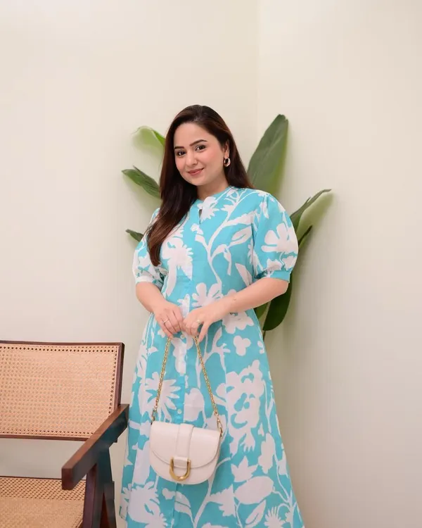 Blue_Floral_Printed_A-Line_Midi_Kurta_Dress_|_Stylish_Ethnic_Fusion_Wear_For_Casual_&_Summer