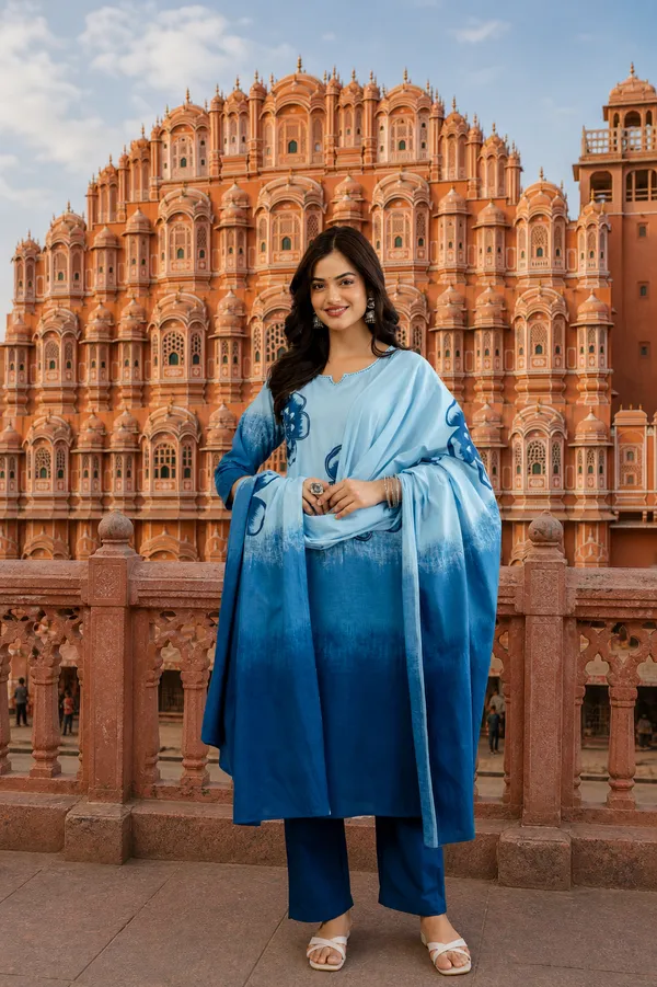 Priyankit_Women_Blue_Ombre_Printed_Kurta_Pant_Set_With_Dupatta_|_Elegant_Ethnic_Wear_For_Casual_&_Festive