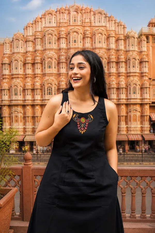 Black_Sleeveless_A-Line_Kurta_Pant_Set_|_Minimal_Ethnic_Wear_For_Office_&_Casual