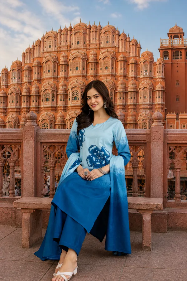 Priyankit_Women_Blue_Ombre_Printed_Kurta_Pant_Set_With_Dupatta_|_Elegant_Ethnic_Wear_For_Casual_&_Festive