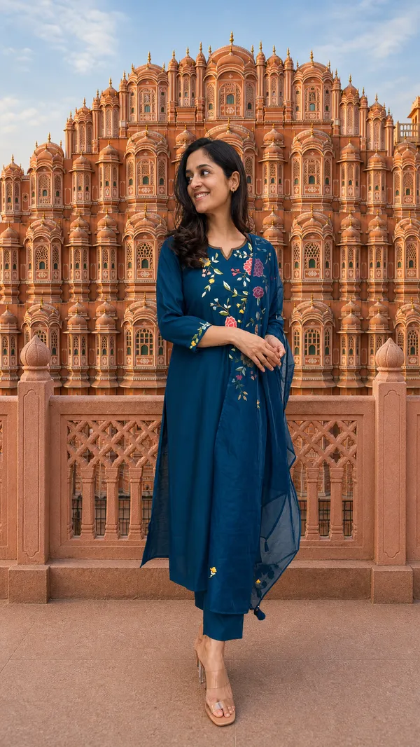 Teal_Blue_Floral_Embroidered_Kurta_Pant_Set_With_Dupatta_|_Elegant_Ethnic_Wear_For_Festive_&_Casual