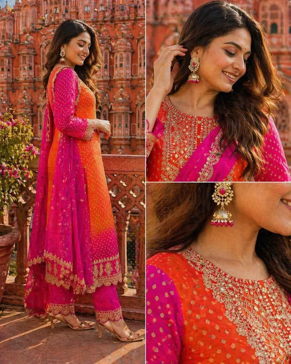 Priyankit_Women_Pink_&_Orange_Ombre_Embroidered_Kurta_Set_With_Dupatta_|_Festive_Ethnic_Suit_Set_For_Women