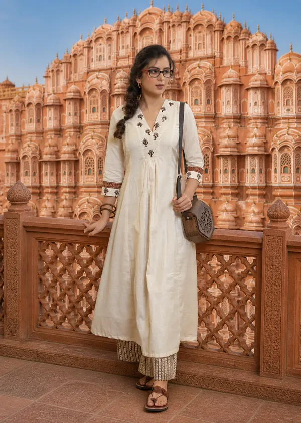 Off-White_Printed_A-Line_Kurta_Pant_Set_|_Minimal_Ethnic_Wear_For_Office_&_Casual