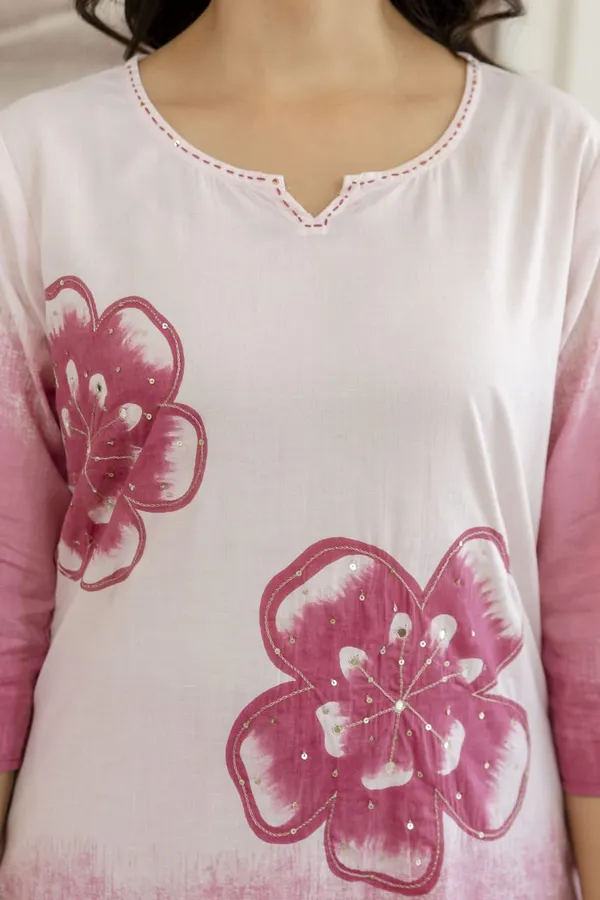 White_&_Pink_Ombre_Floral_Kurta_Pant_Set_With_Dupatta_|_Elegant_Festive_&_Casual_Ethnic_Suit