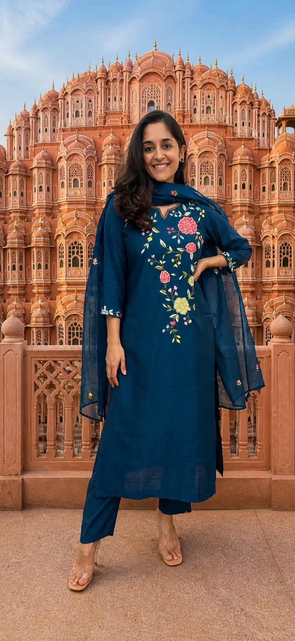 Teal_Blue_Floral_Embroidered_Kurta_Pant_Set_With_Dupatta_|_Elegant_Ethnic_Wear_For_Festive_&_Casual